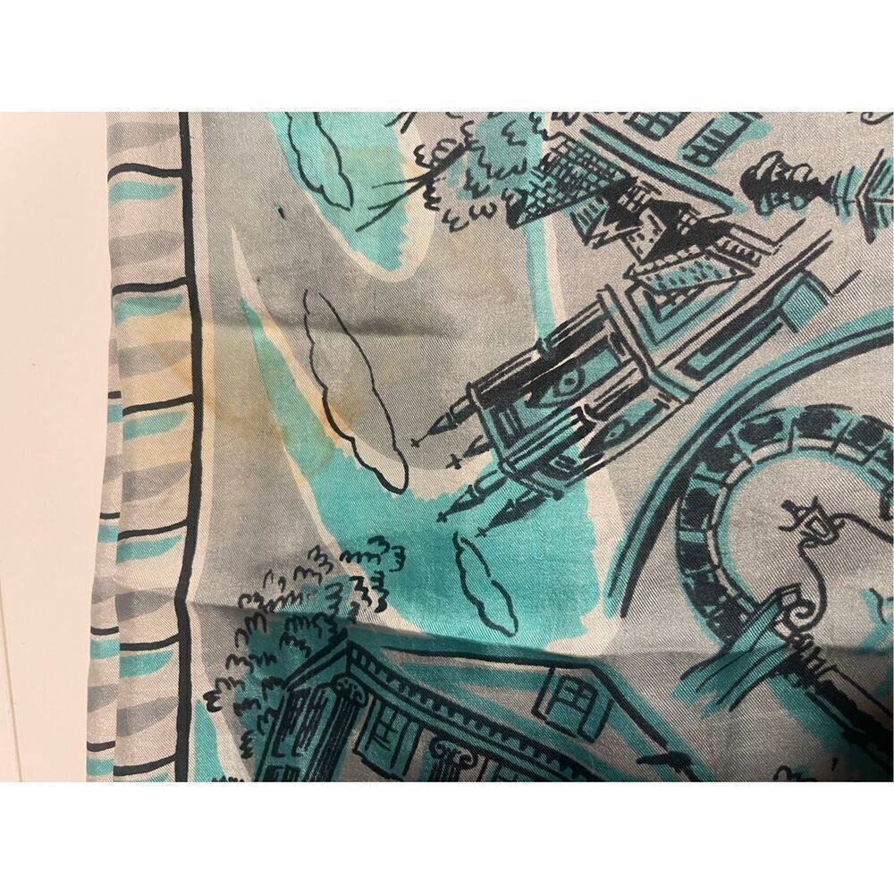 Lot of 4 Vintage Scarf Lot Avon Red Blue Purple Park Scene - Picture 5 of 12